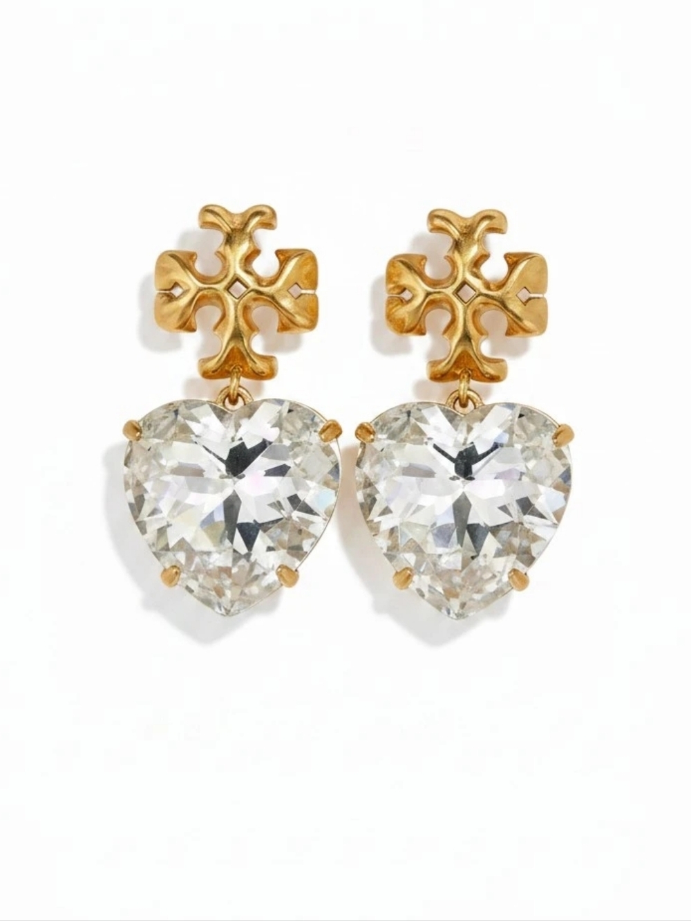 Tory Burch Roxanne Heart Charm Crystal Drop Earrings